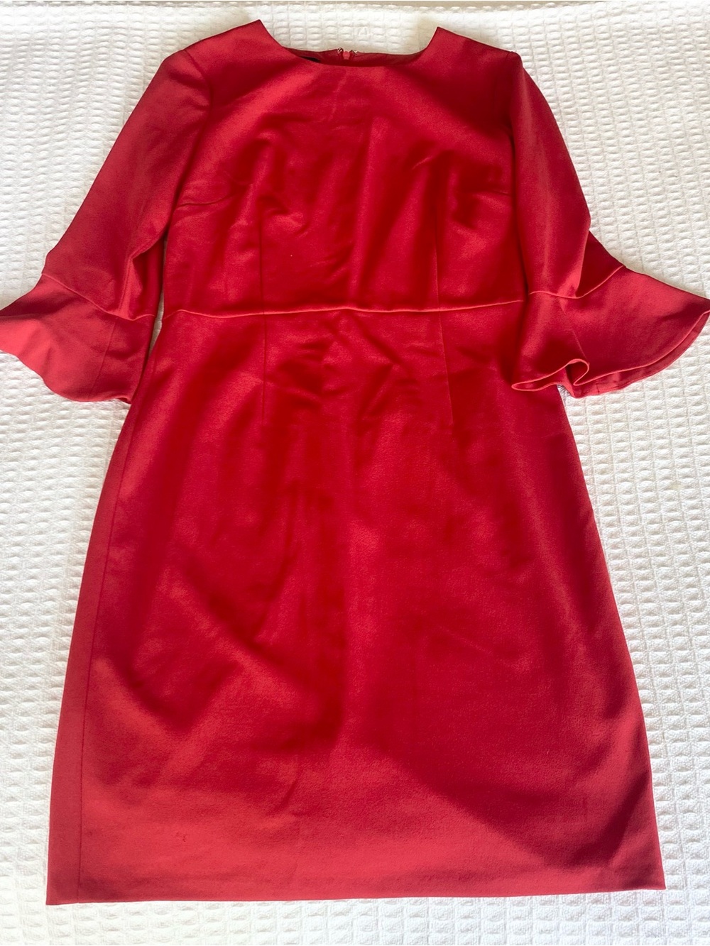 Donna Morgan Red Long Sleeve Sheath Dress with Flounce Sleeves